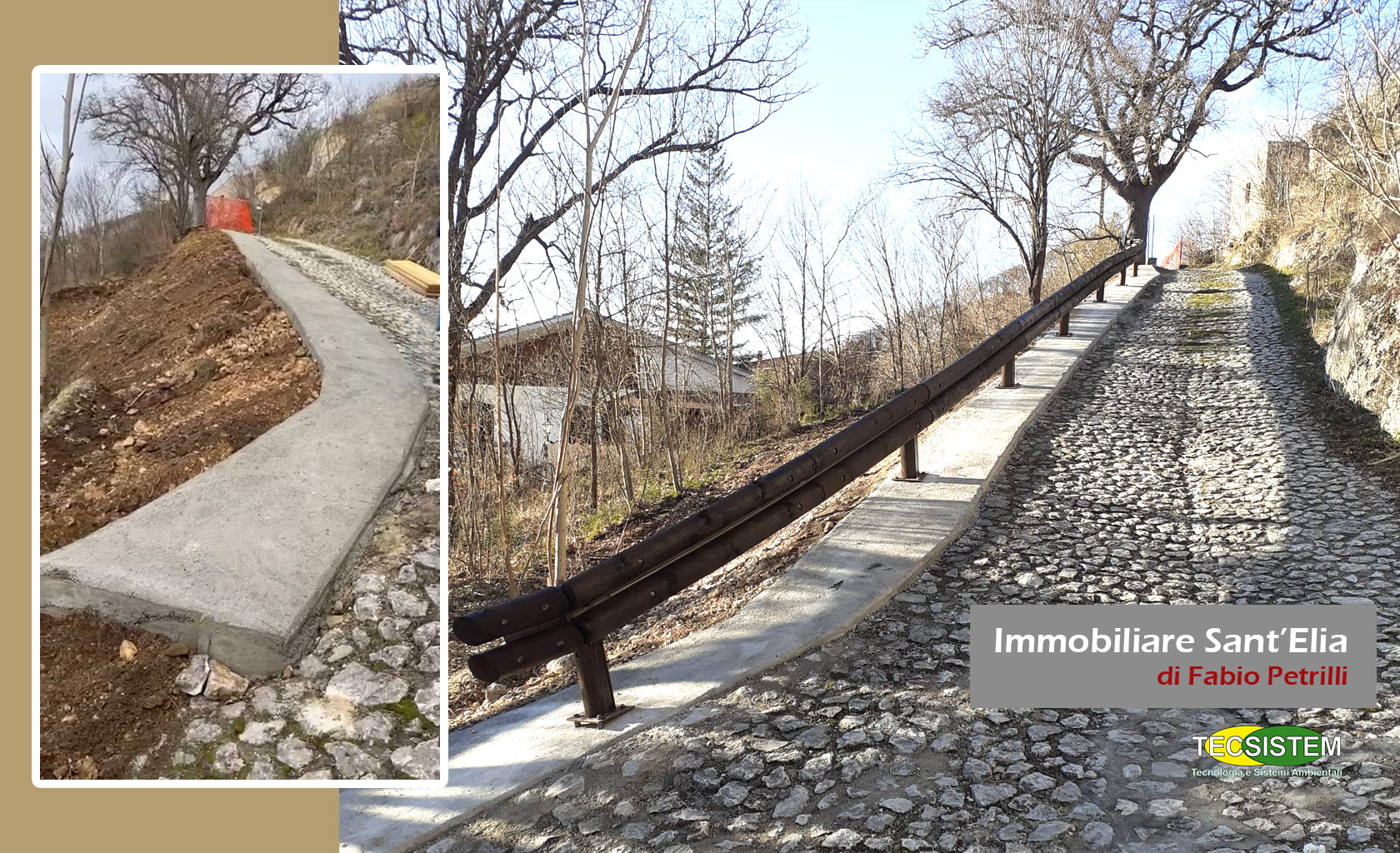 foto del cantiere prima e dopo dell'intervento di installazione del guardrail